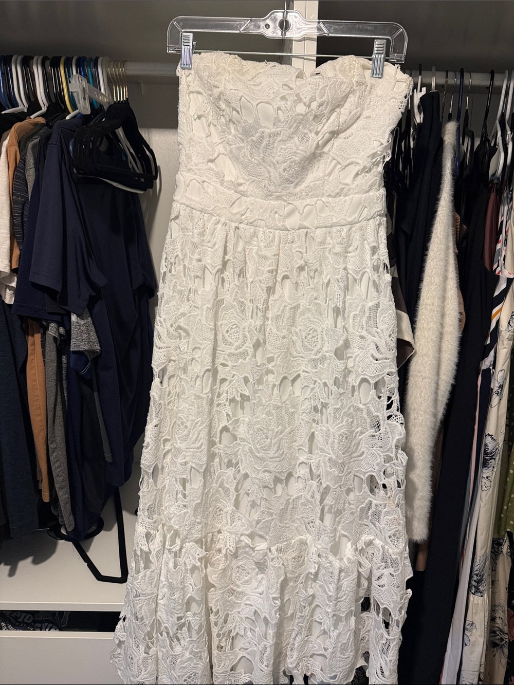 White Strapless Lace Maxi Dress
